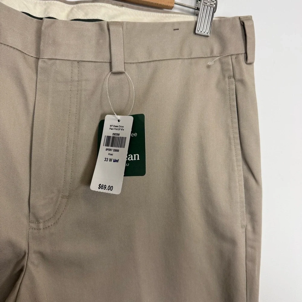 LL Bean Wrinkle Free Dress Chino Pants Mens 33 x 27.75 Khaki Beige 292258 NWT